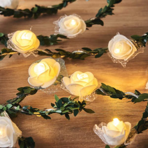 lace rose with green leaf battery fairy lights