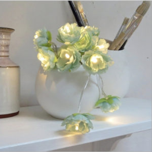 2m Rambling Rose Green Flower Fairy Lights - Warm White