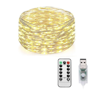 5m USB Silver Wire Seed Fairy Lights with Remote Control - Warm White