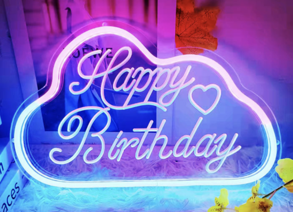 Two Way Powered Happy Birthday Neon Sign Light Wall Decor